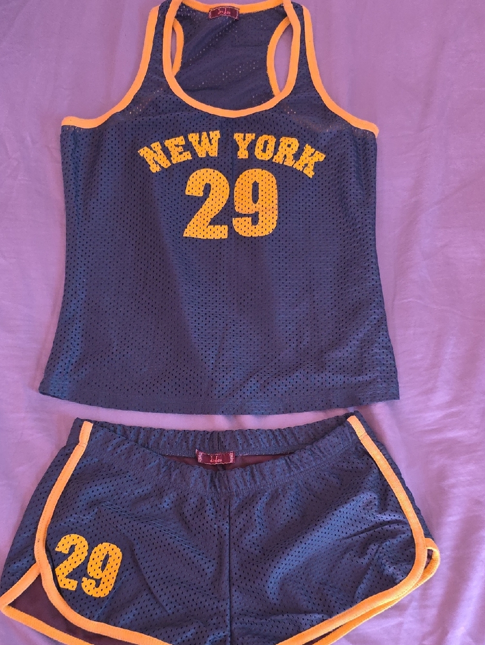 2 Piece Set  Green and Yellow Athletic Mesh Shorts - Women Top /bottom
